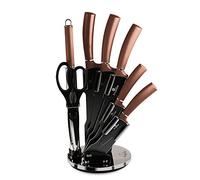 Berlinger Haus Rose Gold Set de Couteaux de Cuisine Professionnel 8 Pièces, Acier Inoxydable, Revêtement Antiadhésif, Support, Couteau de Chef, Santoku, Acier à Aiguiser, Ciseaux, Design Metallic