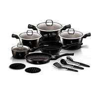 Berlinger Haus, Set de 15 Pièces Collection Black Silver, en aluminium forgé, revêtement en marbre antiadhésif à 3 couches, Poignée ergonomique, Convient à tous les types de plaques de cuisson