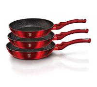 Berlinger Haus, Set de 3 Pièces Collection Burgundy, en aluminium forgé, revêtement en marbre antiadhésif à 3 couches, Poignée ergonomique, Convient à tous les types de plaques de cuisson