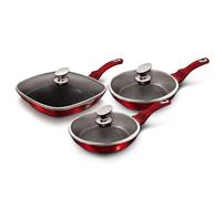 Berlinger Haus, Set de 6 Pièces, avec poignée détachable, Collection Burgundy, en alu forgé, revêtement en marbre antiadhésif à 3 couches, Convient à tous types de plaques de cuisson