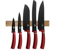 Berlinger Haus Set de couteaux avec bloc en bois magnétique 6 pièces Burgundy Metallic Line | Lames en acier inoxydable de qualité supérieure avec revêtement antiadhésif