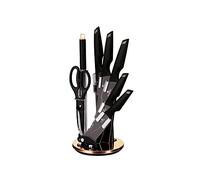Berlinger Haus, Set de Couteaux de Cuisine Haut de Gamme, 8 Pièces avec support en acrylique, couleur black- rose gold, en acier inoxydable avec revêtement noir antiadhésif, Collection Black Rose