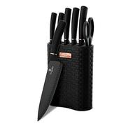 Berlinger Haus, Set de Couteaux de Cuisine Haut de Gamme, Design élégant, 7 Pièces avec support, couleur black- rose gold, en acier inoxydable avec revêtement noir antiadhésif, Collection Black Rose
