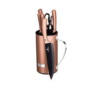Berlinger Haus, Set de Couteaux de Cuisine Haut de Gamme, Design élégant, 7 Pièces avec support en, couleur rose gold, en acier inoxydable avec revêtement noir antiadhésif, Collection Rose Gold