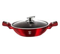 Berlinger Haus, Wok + couvercle, 30 cm, Collection Burgundy, 2 poignées latérales, Convient à tous les types de plaques de cuisson, sans PFOA, plomb, cadmium, Facile à nettoyer
