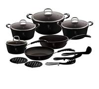 BerlingerHaus Set d'ustensiles de cuisine de 15 pièces en aluminium forgé avec revêtement en marbre, Black Professional Line BH 6129