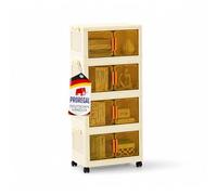 Berlinlodge Boîte de rangement EasyCube empilable avec 4 niveaux et roulettes HxLxP 25.5x39x26.5cm 19 L par niveau Portes transparentes et magnétiques Blanc transparent