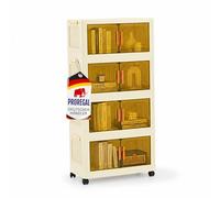 Berlinlodge Boîte de rangement EasyCube empilable avec 4 niveaux et roulettes HxLxP 25.5x48x28cm 28 L par niveau Portes transparentes et magnétiques Blanc transparent