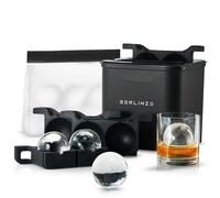 Berlinzo Moule à glaçons transparent de qualité supérieure - 4 grandes boules de glace transparentes de 6,1 cm pour whisky, cocktail, moule à glaçons facile à enlever - Sac de rangement à glaçons