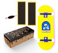 BERLION Finger Skate pour doigts professionnel en bois Pro concave moyenne, mini skateboard Fingerboard petit, ponçage, outil et roues, Finger Toys anti-stress (Jaune)