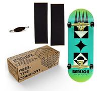 BERLION Finger Skate professionnel en bois Pro, mini skateboard Fingerboard, ponçage et roues, Finger Toys anti-stress Marque (Green)