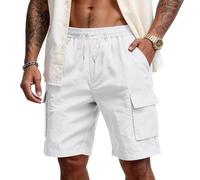 Bermuda Cargo Homme Coton Lin Légère Et Respirant Short avec Poches Taille Elastique Décontractés Plage Short Confortable Travail Pantalon Court Jogging Sport Bermudas Vacances Loisirs Quotidien