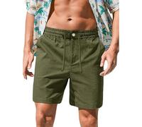 Bermuda Cargo Homme Coton Lin Légère Et Respirant Short avec Poches Taille Elastique Décontractés Plage Short Confortable Travail Pantalon Court Jogging Sport Bermudas Vacances Loisirs Quotidien
