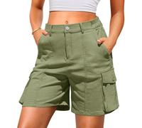 Bermuda cargo pour femme : séchage rapide, extensible, 6 poches, longueur genou avec cordon de serrage et taille élastique, parfait pour la randonnée en plein air, l'été, décontracté, vert gazon, S