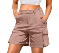 Bermuda cargo pour femme : séchage rapide, extensible, 6 poches, longueur genou avec cordon de serrage et taille élastique, parfait pour la randonnée en plein air, l'été, décontracté, rose, S