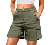 Bermuda cargo pour femme : séchage rapide, extensible, 6 poches, longueur genou avec cordon de serrage et taille élastique, parfait pour la randonnée en plein air, l'été, décontracté, Vert, XXL