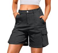 Bermuda cargo pour femme : séchage rapide, extensible, 6 poches, longueur genou avec cordon de serrage et taille élastique, parfait pour la randonnée en plein air, l'été, décontracté, gris, S