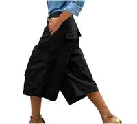 Bermuda cargo pour femme - Vintage Décontracté Baggy Longueur genou Coupe ample Pantalon utilitaire avec plusieurs poches Léger Randonnée Voyage Travail Extérieur Capris Streetwear, Noir , XXL