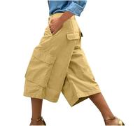 Bermuda cargo pour femme - Vintage Décontracté Baggy Longueur genou Coupe ample Pantalon utilitaire avec plusieurs poches Léger Randonnée Voyage Travail Extérieur Capris Streetwear, jaune, S