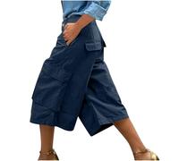 Bermuda cargo pour femme - Vintage Décontracté Baggy Longueur genou Coupe ample Pantalon utilitaire avec plusieurs poches Léger Randonnée Voyage Travail Extérieur Capris Streetwear, bleu marine, M