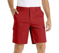 Bermuda cargo pour homme - Couleur unie - Décontracté - Léger et confortable - Short d'été - Short de randonnée - Multipoches - Short de travail - Pantalon hawaïen, rouge, 4XL