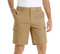 Bermuda cargo pour homme - Couleur unie - Décontracté - Léger et confortable - Short d'été - Short de randonnée - Multipoches - Short de travail - Pantalon hawaïen, café, L