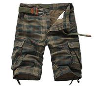 Bermuda cargo pour homme - Pantalon d'été avec poches - Imprimé à carreaux - Short de travail ample - Pantalon de sport pour homme - Taille 28-36 - Noir, kaki, bleu, gris, Vert armée., L