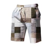 Bermuda d'été à carreaux pour homme avec élastique - Taille haute - Coupe droite - Bloc de couleurs - Léger et aéré - Avec poches, Z3 - Blanc, XL