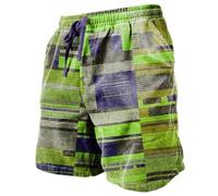 Bermuda d'été à carreaux pour homme avec élastique - Taille haute - Coupe droite - Bloc de couleurs - Léger et aéré - Avec poches, Z1 - Vert., L
