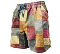 Bermuda d'été à carreaux pour homme avec élastique - Taille haute - Coupe droite - Bloc de couleurs - Léger et aéré - Avec poches, rouge, L