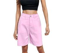 Bermuda en jean pour femme, short court pour femme, short en jean à jambes larges, polyvalent, ample, taille haute, élégant, look usé, rétro, streetwear, loisirs, été, Rose, L