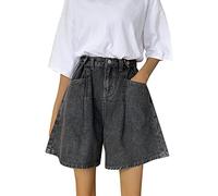 Bermuda en jean pour femme taille haute tendance extensible longueur genou coupe ample