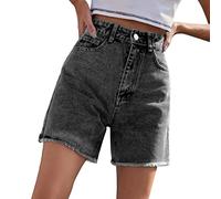 Bermuda en jean taille haute pour femme, coupe ajustée, jambe droite, ourlet brut effiloché, short en jean solide, pantalon court d'été chaud, confortable, extensible avec poches
