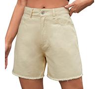 Bermuda en jean taille haute pour femme, coupe ajustée, jambe droite, ourlet brut effiloché, short en jean solide, pantalon court d'été chaud, confortable, extensible avec poches