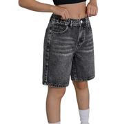 Bermuda en jean Y2k pour enfants et filles adolescentes - Taille basse - Jambe large - Longueur genou - Style charpentier - Long short en jean d'été - Cow-girl - Baggy - Tendance et décontracté - Avec