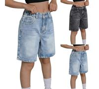 Bermuda en jean Y2k pour enfants et filles - Taille basse - Jambe large - Longueur genou - Style charpentier - Long short en jean d'été - Cow-girl - Baggy - Tendance et décontracté - Avec poches, bleu
