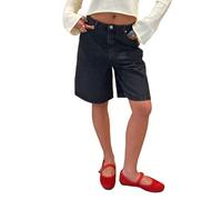 Bermuda en jean Y2k pour femme - Jambe large - Short de charpentier surdimensionné - Longueur genou - Short d'été en jean, noir uni, M