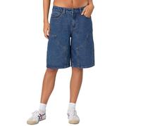 Bermuda en jean Y2k pour femme - Jambe large - Short de charpentier surdimensionné - Longueur genou - Short d'été en jean, bleu foncé, M