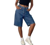Bermuda en jean Y2k pour femme - Jambe large - Short de charpentier surdimensionné - Longueur genou - Short d'été en jean, noir foncé, M