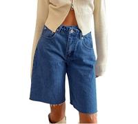 Bermuda en jean Y2k pour femme - Jambe large - Short de charpentier surdimensionné - Longueur genou - Short d'été en jean, Baggy Navy, M