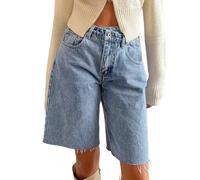 Bermuda en jean Y2k pour femme - Jambe large - Short de charpentier surdimensionné - Longueur genou - Short d'été en jean, Bleu baggy, M