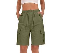 Bermuda Femme Cargo,Shorts Et Bermudas Femme Please Short Cargo d'été décontracté Couleur Unie Taille Ajustable et Poches (GN1 XL)