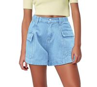 Bermuda Femme Cargo,Shorts Et Bermudas Femme Please Short d'été décontracté pour avec Poches latérales Confortable à Porter au Quotidien (Light Blue L)