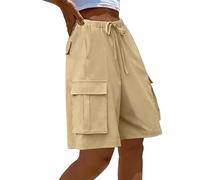Bermuda Femme Cargo,Shorts Et Bermudas Femme Please Short élastique Ample et décontracté pour Confortable et à Cinq divisions avec Poches (Khaki M)
