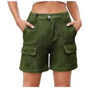 Bermuda Femme Cargo,Shorts Et Bermudas Femme Please Short en Jean Cargo Taille élastique lavé pour été (Green XXL)