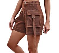 Bermuda Femme Cargo,Shorts Et Bermudas Femme Please Shorts D'été Shorts Décontractés Mi Taille Courte Mode Streetwear Vêtements De Travail Denim Pantalon Court (Brown XXL)