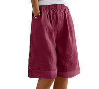 Bermuda Femme Été en Lin Ou Coton Shorts et Bermudas Habillé Femmes Grande Taille Élastique avec Poches Confortable Ample Mode Casual Imprimé Short Sport Jogging Pantalon Court Pas Cher