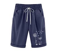 Bermuda Femme Ete Fluide en Lin Short De Sport Chic Large Fluide Pas Cher Shorts et Bermudas Habillé Femmes Grande Taille Élastique avec Poches Confortable Ample Mode Sport Jogging Pantalons Court