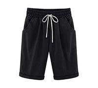 Bermuda Femme Ete Fluide en Lin Short De Sport Chic Large Fluide Pas Cher Shorts et Bermudas Habillé Femmes Grande Taille Élastique avec Poches Confortable Ample Mode Sport Jogging Pantalons Court