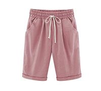 Bermuda Femme Ete Fluide en Lin Short De Sport Chic Large Fluide Pas Cher Shorts et Bermudas Habillé Femmes Grande Taille Élastique avec Poches Confortable Ample Mode Sport Jogging Pantalons Court